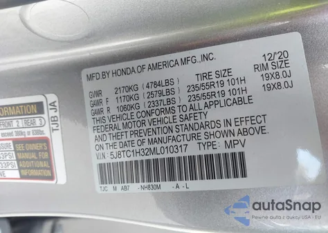 2021 Acura Rdx Standard from USA, damaged, VIN 5J8TC1H32ML010317